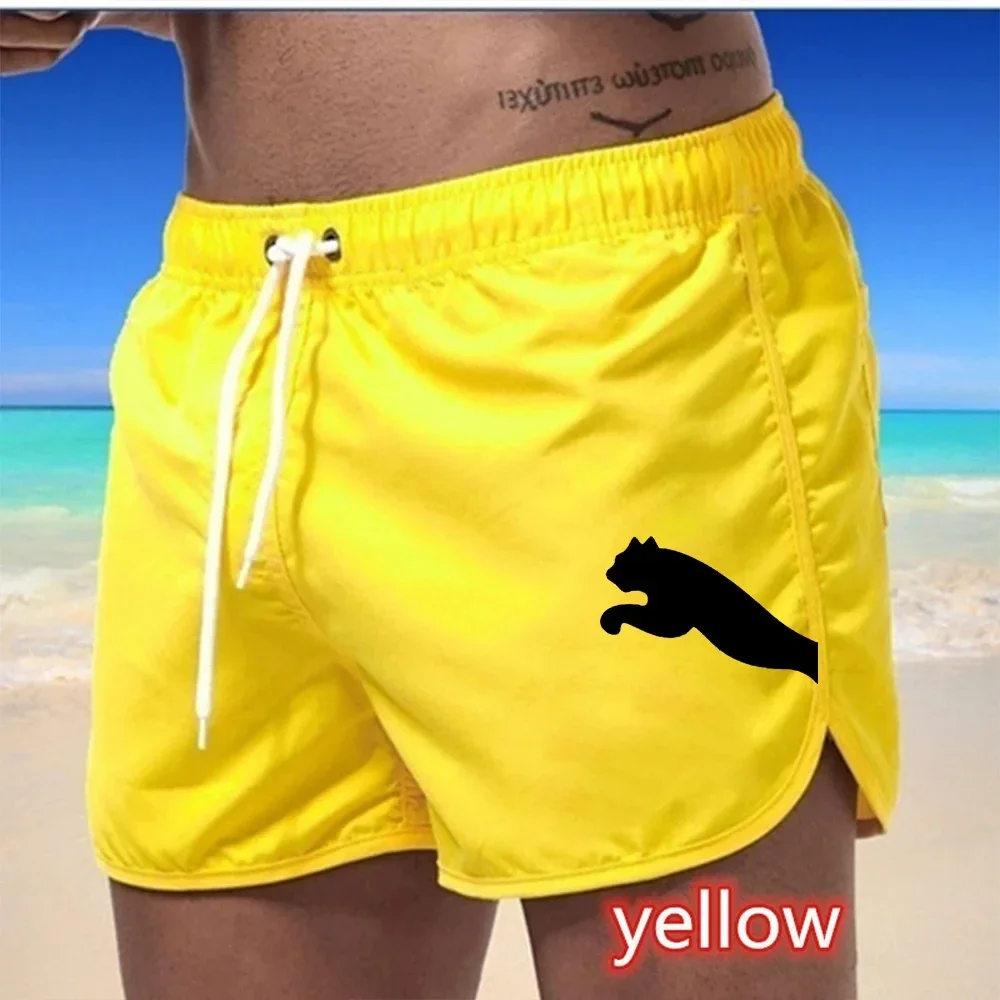 Verão quente de secagem rápida respirável calças casuais fitness correndo shorts de cintura elástica calças de praia dos homens de luxo sexy calções de natação