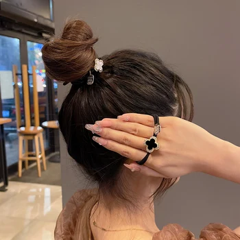 여성용 모조 다이아몬드 헤어스트링 가죽 밴드, 포니테일 헤어 서클 번 헤드웨어