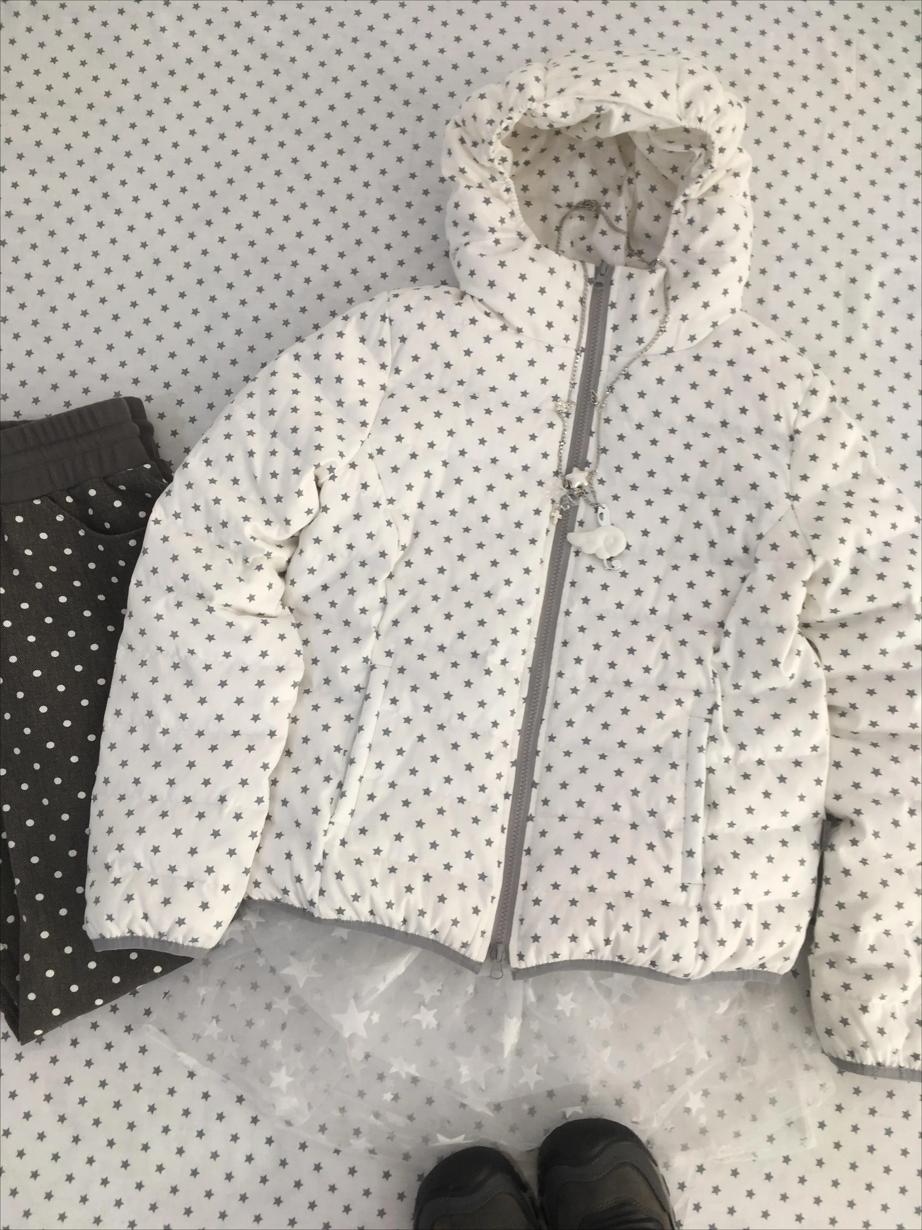 Kimotimo Y2K Millennium Style Star Print Hooded Padded Jacket Women Short Petite Student Loose Versatile Winter Warm Coat