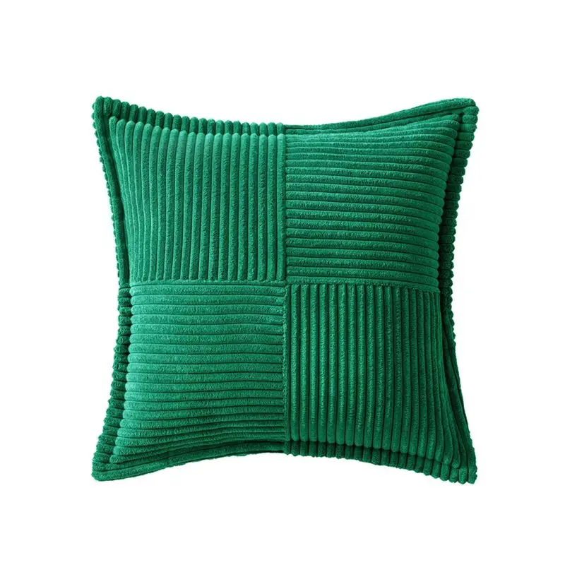 Corduroy Pillow Covers With Splicing Soft Couch Pillow Covers Broadside Striped Decorative Textured Throw Pillows Durable Green-