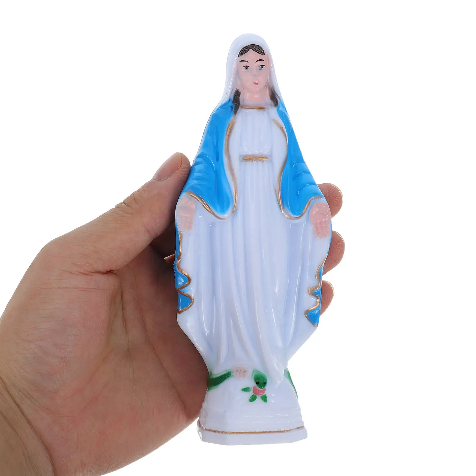 2Pcs Blessed Mary Statue Catholic Miniature Religious Sculpture Desktop Shelf Altar Decor Plastic Sacred Figure for Spiritual