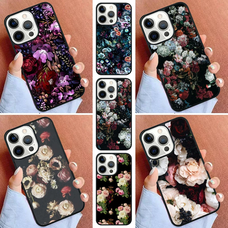 Midnight Garden Moody florals Phone Case For iPhone 16 15 14 Pro 11 13 12 Mini Max SE 2020 6S 7 8 Plus Cover Capa