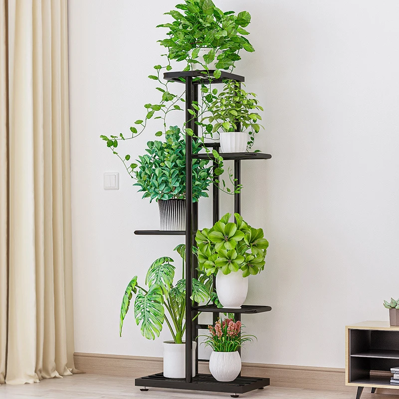 Flower Stand 5 Layers 6 Pots Indoor Home Balcony Rack Wrought Iron Living Room Simple Hanging Green Radish