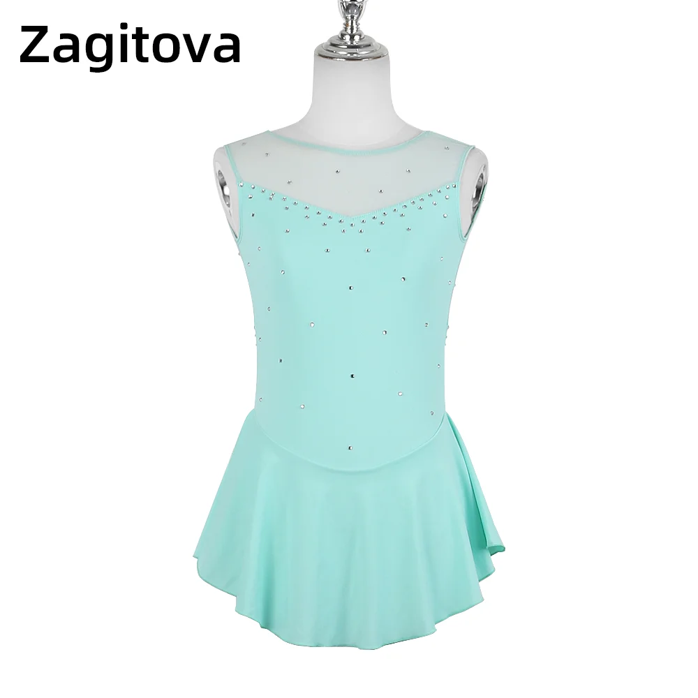 

ZAGITOVA Custom Figure Skating Dress Women Girls Ice Skating Skirt Sleeveless Ballet Rhinestones Mesh Skirt
