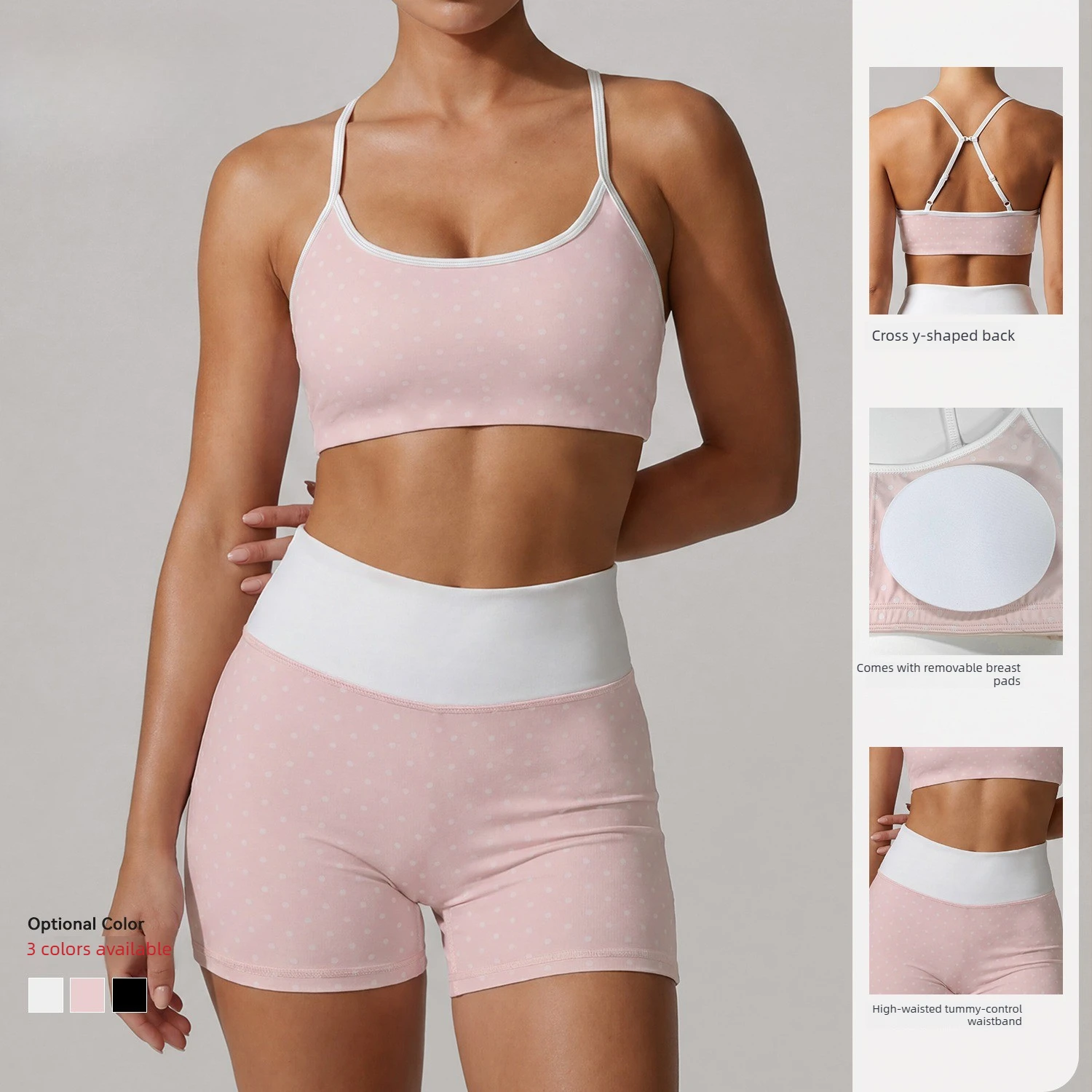 Women 2 Piece Polka Dot Yoga Set Criss Cross Back Sports Bra High Waist Biker Shorts Soft Gym Workout Pilates Dance Sports Set