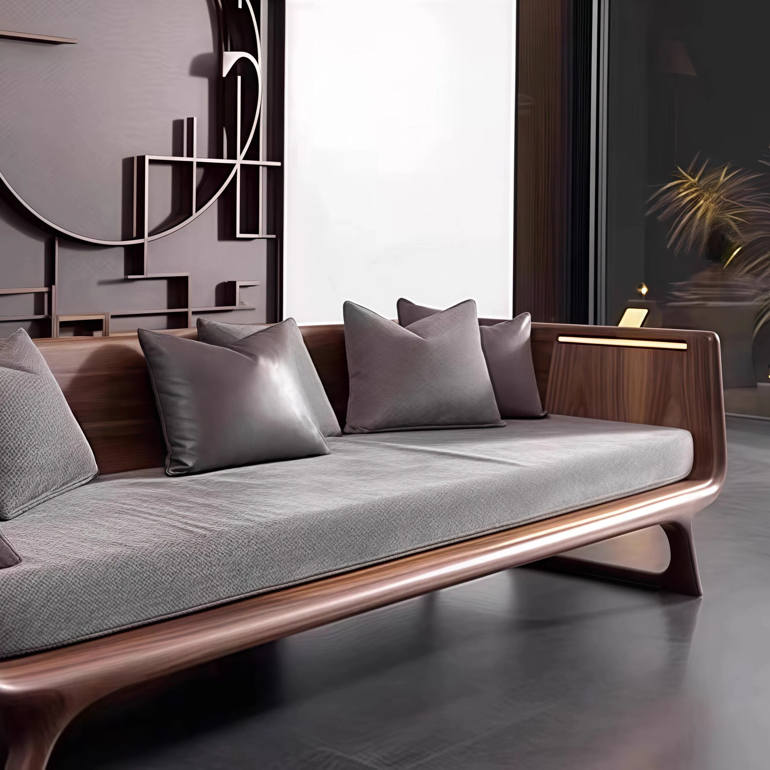 New Chinese-style North American black walnut sofa high-end custom home bed and breakfast living room ash wood solid wood light