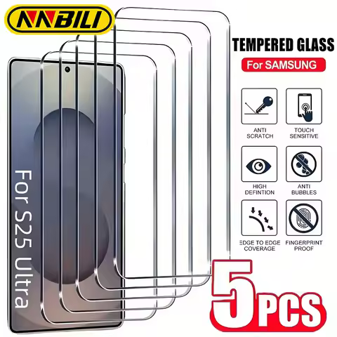 NNBILI 5pcs 9H High-Definition Tempered Glass Screen Protectors For Samsung S25 S24 S23 S22 S21+ Anti-Fingerprint, Bubble-Free