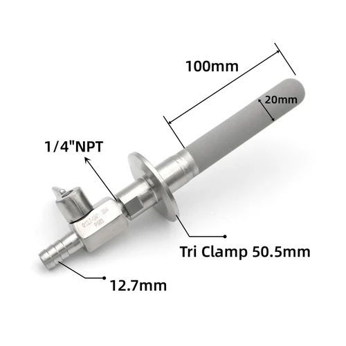Imagen 2 del producto Tres abrazaderas de piedra de carbonatación SS316L, 50,5mm, acero inoxidable, 1/4 "", NPT, Gas, cerveza, filtro de elaboración casera, aireación con púa para manguera de 12,7mm