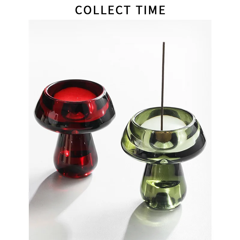 Glass Mushroom Incense Burner Brass Nine-Hole Incense Holder Incense Stick Holder for Meditation Yoga Spa Home Decor