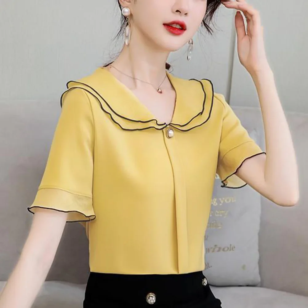 Long Lasting Brand New High Quality Shirt Blouse Simple Soft Solid Color Spring Street Patchwork Retro Stylish