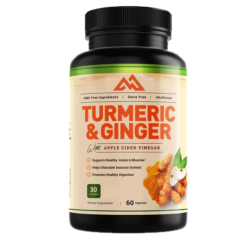 

Turmeric and Ginger Supplements Joint Support with Natural Antioxidants 60 Capsules of Apple Vinegar and BioPerine Black Pepper