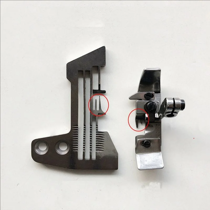 Schmale Nadelplatte und Nähfuß für Siruba Pegasus 747 Overlock-Nähmaschine, 4 Fäden in 3 dichten Kanten, Saum mit enger Kante