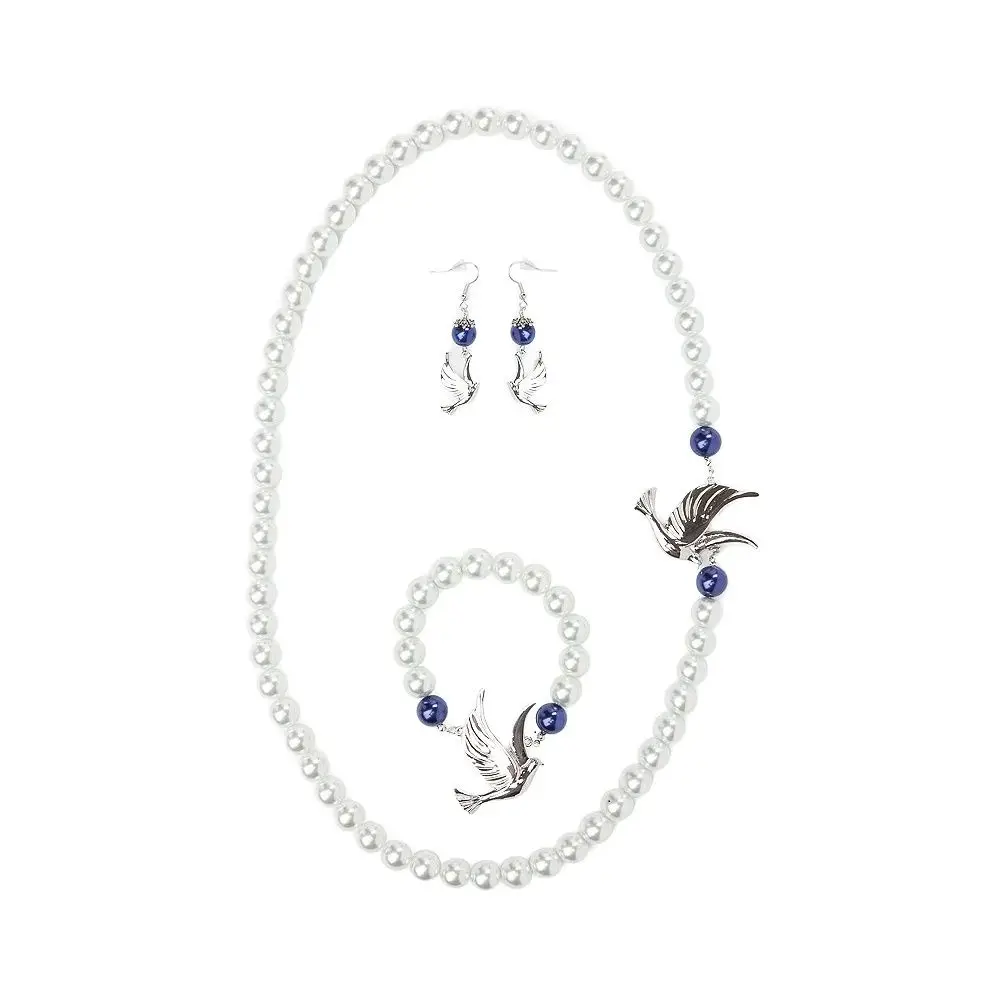 Topvekso Fashion White Pearl ZPB Dove Zeta Phi Beta Sorority  Necklace Bracelet set Jewelry