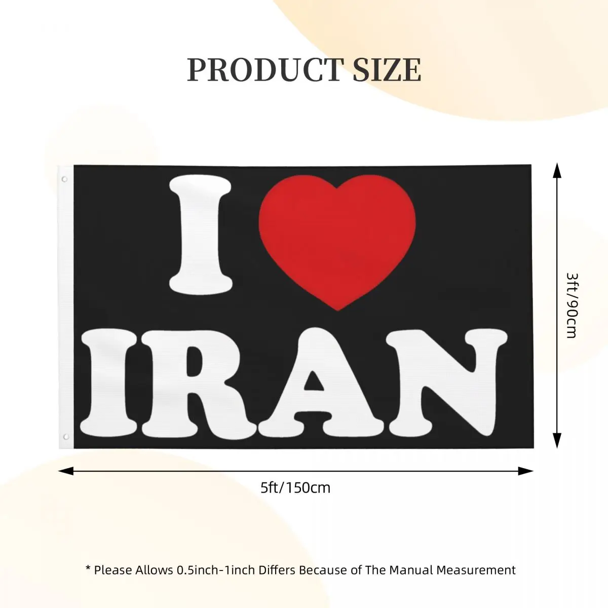 I Heart LoveIran Flag Pattern 3x5 ft Flags with 2 Grommets for Hanging High Quality Banner For Home Decoration