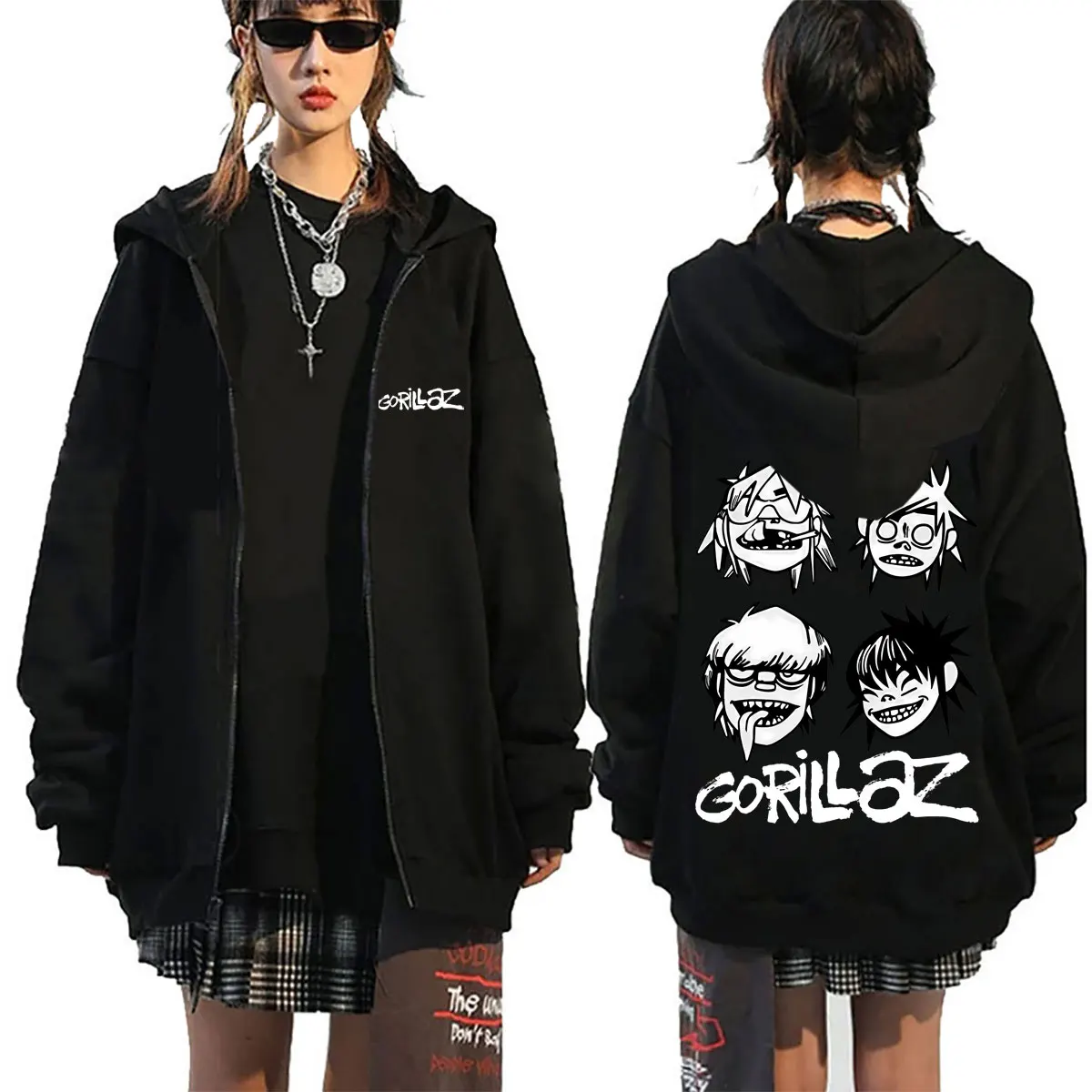 

Rock Band Gorillaz Zipper Hoodie Men Women Clothing Hip Hop Fashion Oversized Zip Up Jacket Men's Vintage Zip Up Sweatshirt Coat