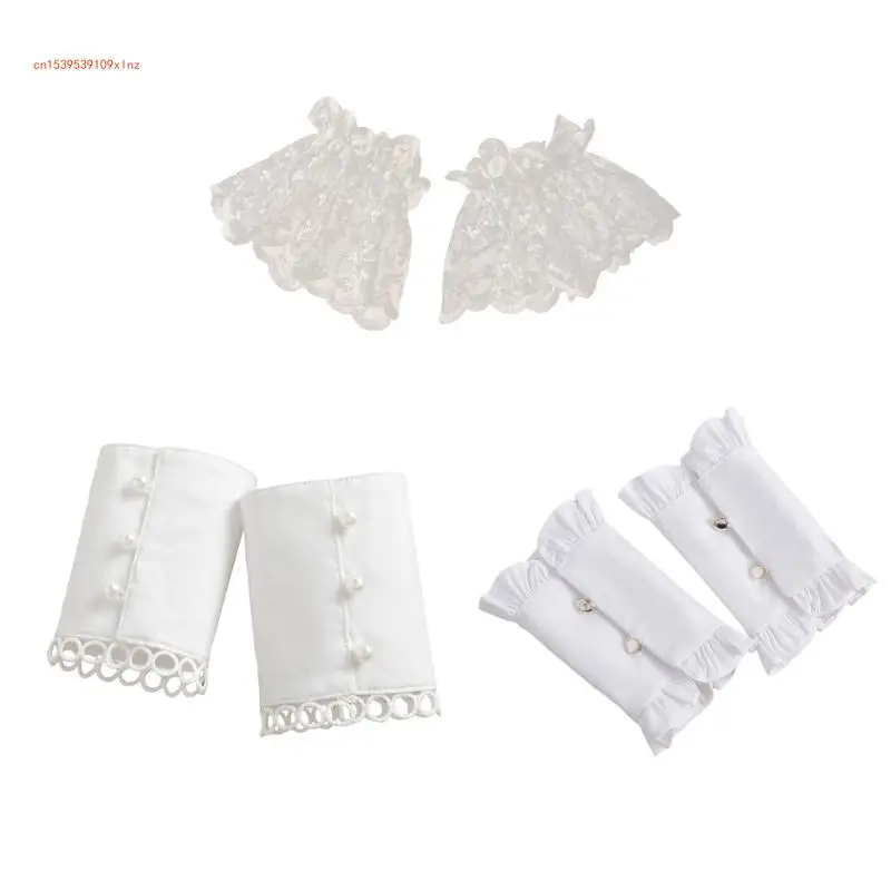 

Ruffled Wrist Cuffs Easy Elegant Simple Wristband Decorative Pearls Buttons