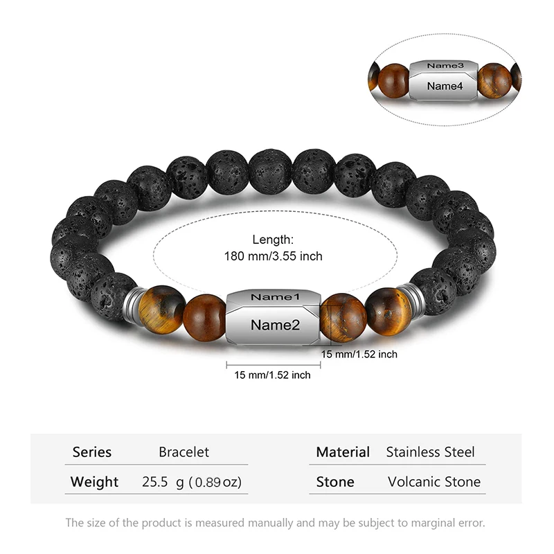 Personalized Stone Beads Bracelets for Men with Name Engraved Lava Beads Bracelet Tiger Eye Beads Custom Family Name Bracelet