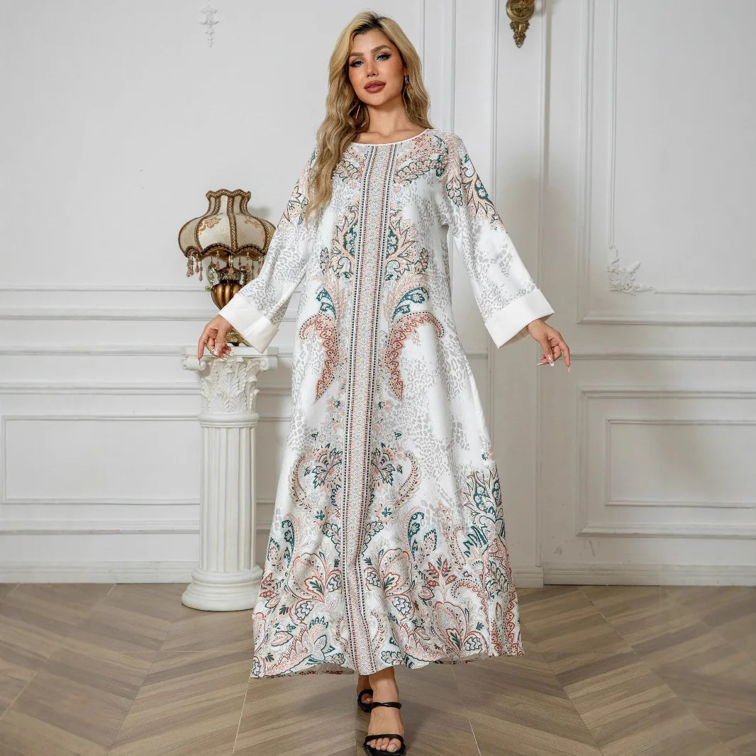 

Sw1107 Women's Printed Plus Size Robe Dress With Traditional Dresses And Bead Embellishments Ramadan Dubai Luxury Islam Elegant