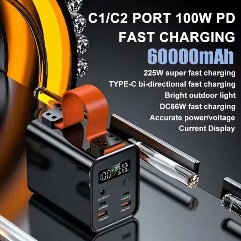 30000mAh 60000mAh PD 100W Power Bank Station Outdoor Energy Portable Power Bank Solar Generator For Camping Phone Fast Charge