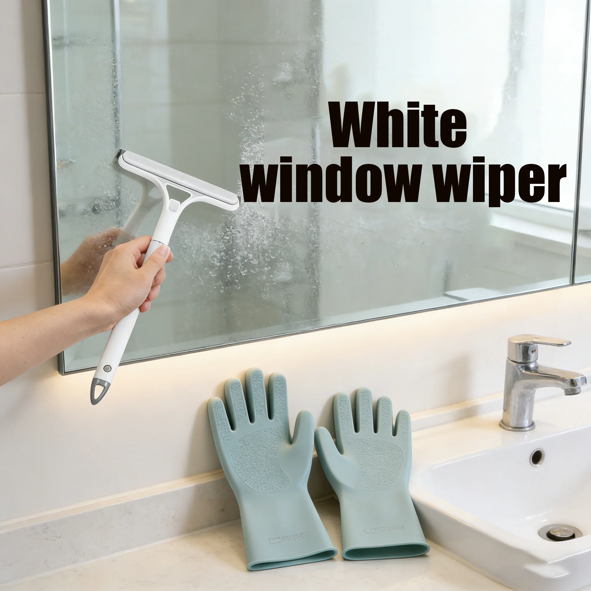Streak-Free Squeegee, Cleans Glass & Tiles Perfectly. 21x16cm, White, for Windows & Mirrors