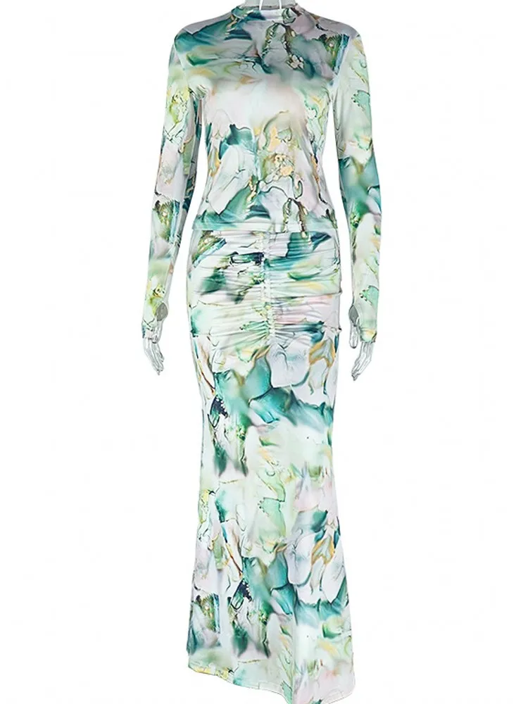 Ensemble 2 pièces hauts et jupe à manches longues, robe Maxi longue élégante, vêtements pour femmes, décontracté, fête, travail, robes de soirée à la mode