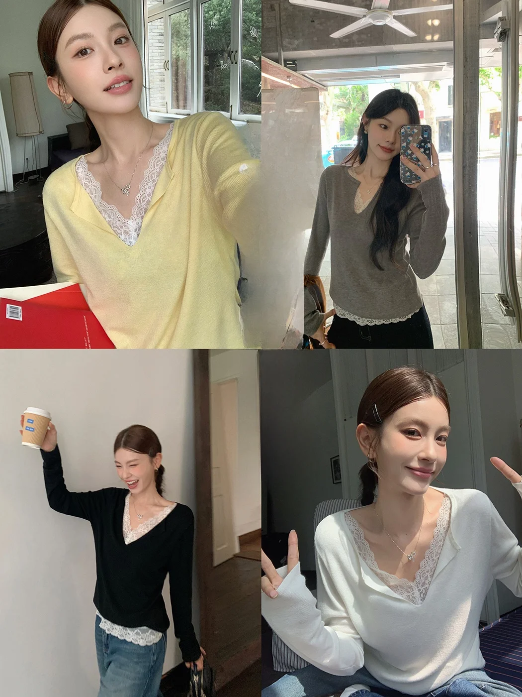 

Женский вязаный свитер Ibell Zhang с V-образным вырезом и длинными рукавами, повседневный, свободного кроя, двойной вязки, с кружевными вставками, из чистой шерсти и смесовой шерсти кашемира