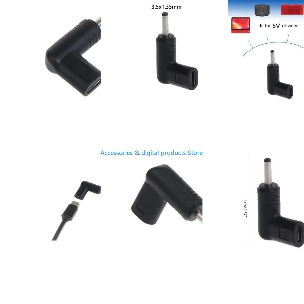 77JD 90° Converter 3.5mmx1.35mm Conversion Adaptor Type C Female to 3.5x1.35 Male