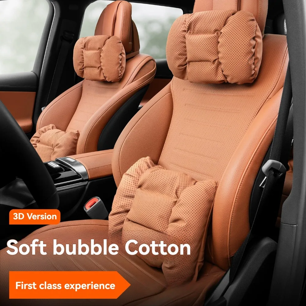 

Luxury Nappa LeatherCloud-Soft Cotton stuffing Car Headrest Lumbar Cushion Memory Foam Cushion Car Comfortable Accessories