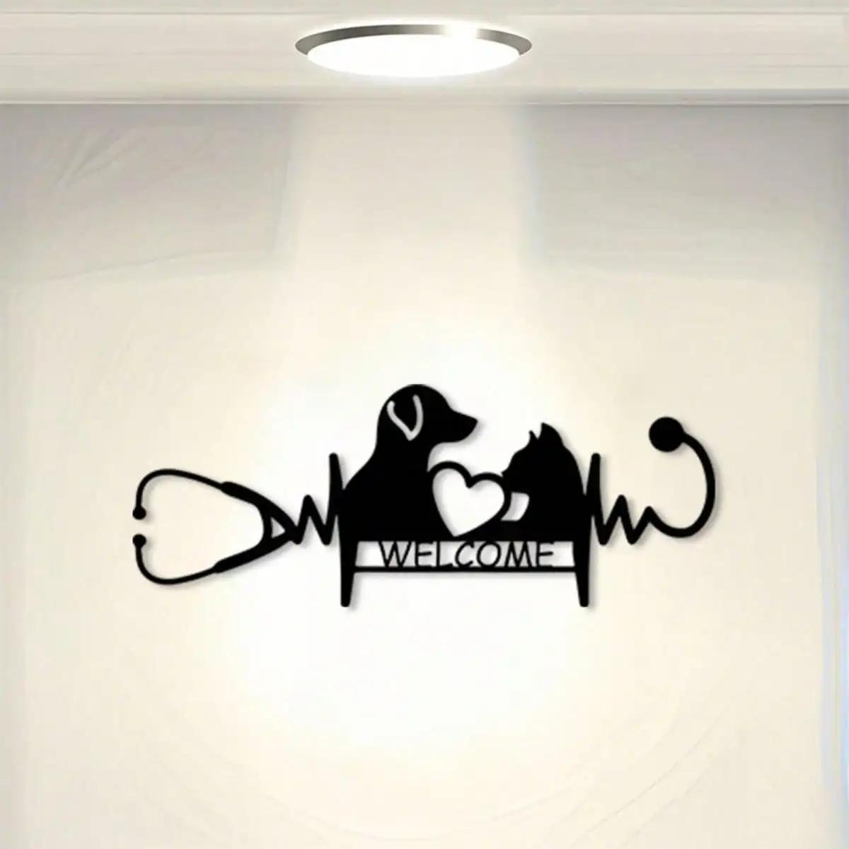 CIFBUY Vintage Vet Metal Wall Sign Dog Heartbeat Welcome Design Rustproof Clinic Decor For Pet Hospital Home Animal Lover Gift