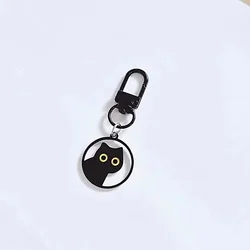 Cute Cat Keychain Titanium Steel Kpop Funny Black Lighting Cat Key Pendant Backpack Car Key Ring Hanging Jewelry Decoration