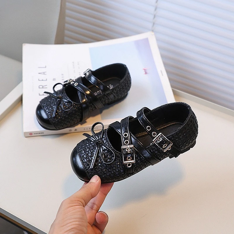 

Children Leather Shoes Trend Girls Fashion Mary Jane Flat Shoes Patchwork Causal Kids Bowknot Dance Shoes Round-toe Versatile