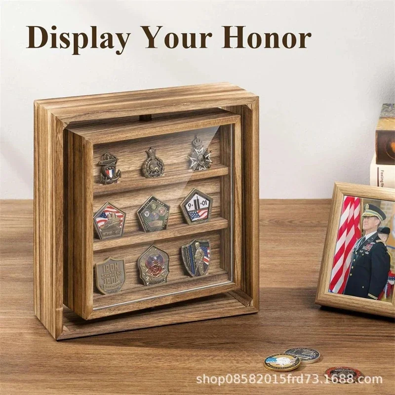 

Wooden Display Case Commemorative Medal Badge Holder Game Coin Collection Rack Wall Mounted Cabinet Storage Box Shelf Gift