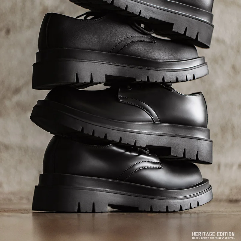 Maden الرجال النمط البريطاني جلد طبيعي ديربي أحذية سميكة وحيد الارتفاع زيادة أحذية رسمية سوداء العمل الأحذية الجلدية غير رسمية #2