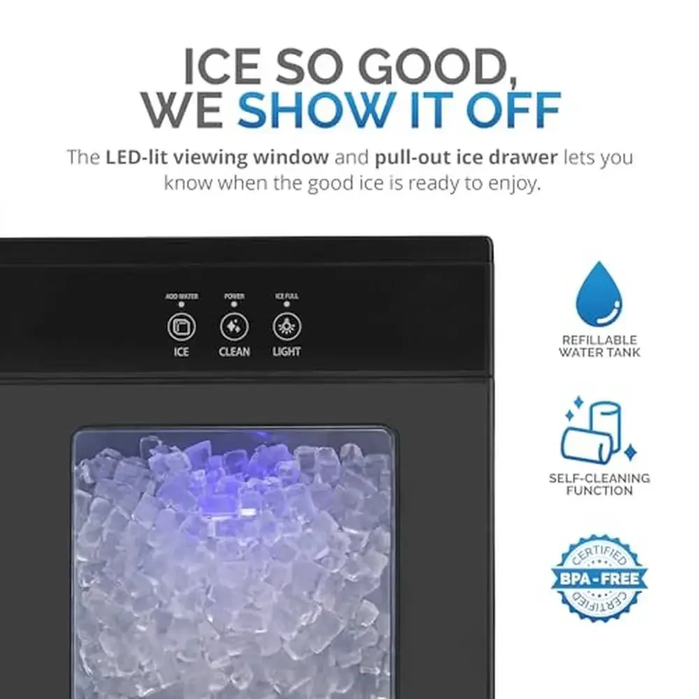 Aanrecht Nugget Ice Maker 44lb/Dag Zelfreinigende Draagbare Ijsmachine Hervulbare Watertank LED Licht Sonic Ice Newair