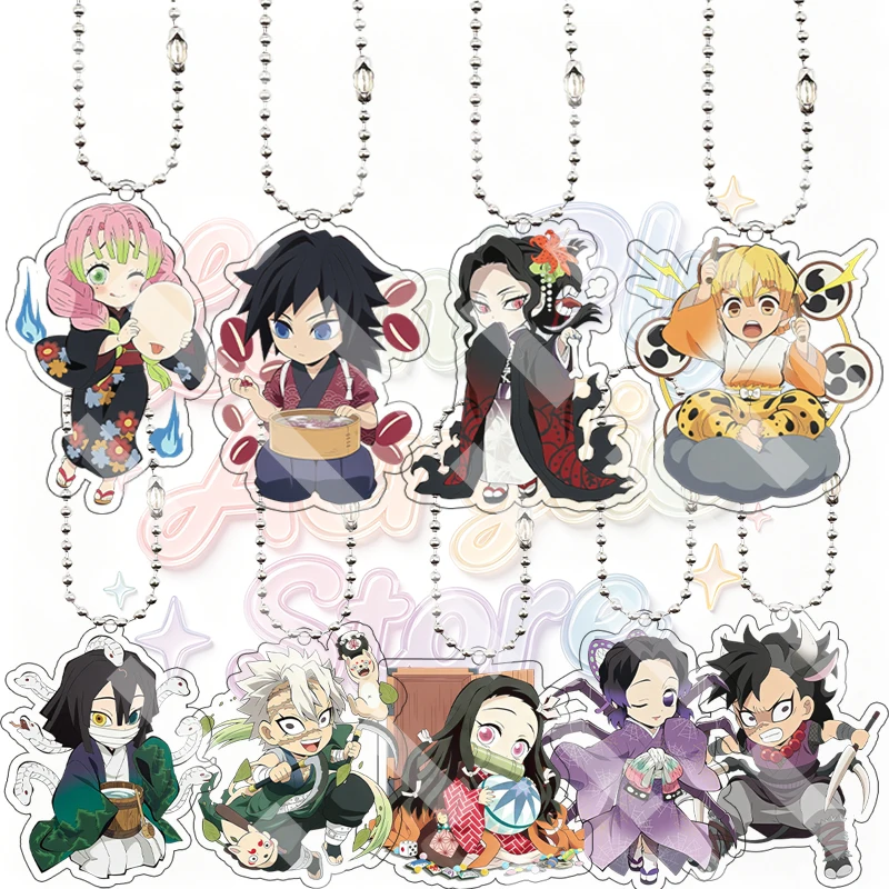 Anime Demon Slayer Festival Snack Yukata Acrylic Keychain Q Version Cartoon Character Agatsuma Zenitsu Kamado Bag Pendant Gifts