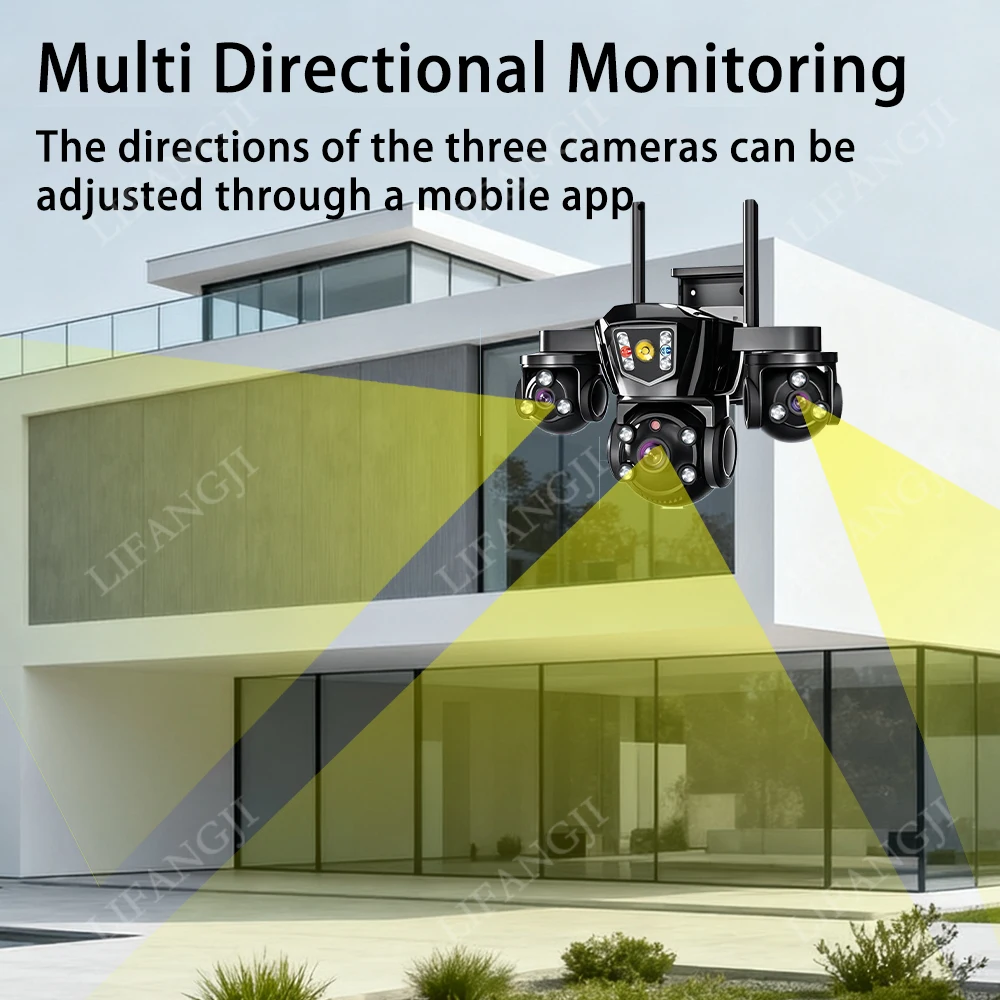 15MP 3-Lens Three Screen 4G Sim Solar Camera Outdoor Surveillance WiFi 10X Digital Zoom Auto Tracking Security Cameras V380 Pro