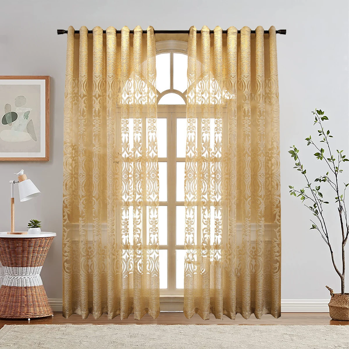 Tenda in Tulle cavo Jacquard con filo dorato chiaro per soggiorno tende in Voile per finestre in tessuto di lusso europeo retrò palazzo Elgent