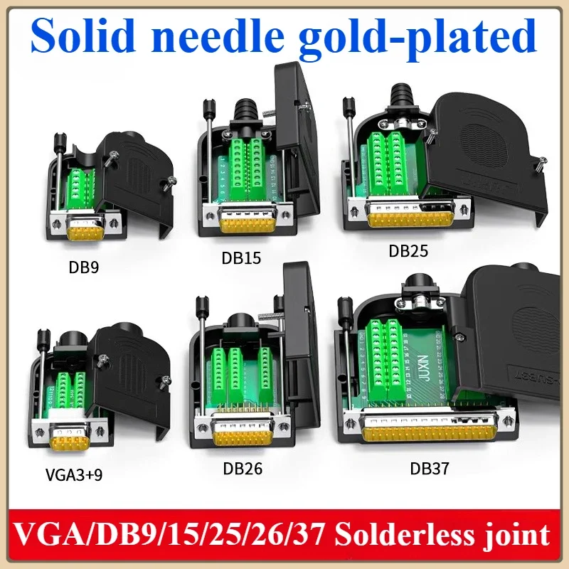 RS232 485 DB9 DB15 DB25 DB26 Breakout Connector Solderless 9 15 25 26 37 Pin Terminal D-SUB Connectors 3+9 VGA Male Female Plug