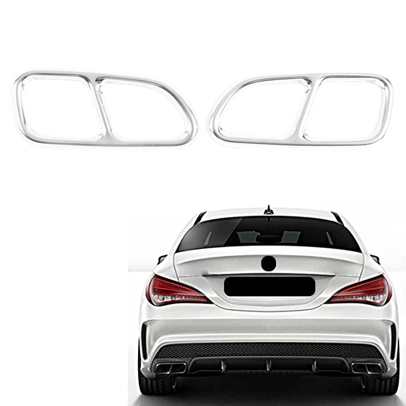 Stainless Steel Car Rear Tail Throat Decor Frame Car Exhaust Pipe Trim Cover Stickers For Benz CLA SLK