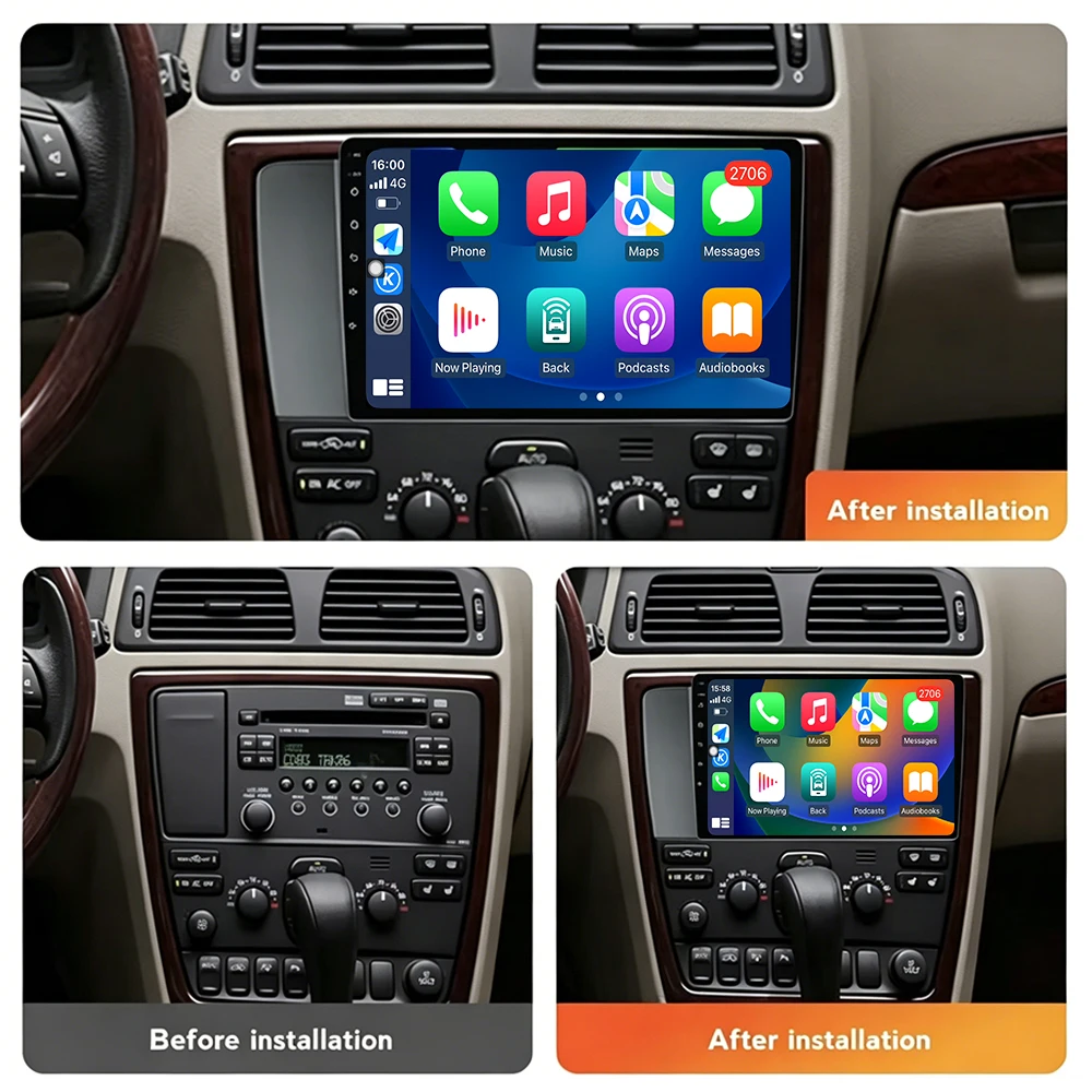 7' For Volvo XC70 V70 S60 2000 -2009 Android 16 IPS1024*600P GPS Navi Carplay Radio DSP 4G BT Head Unit