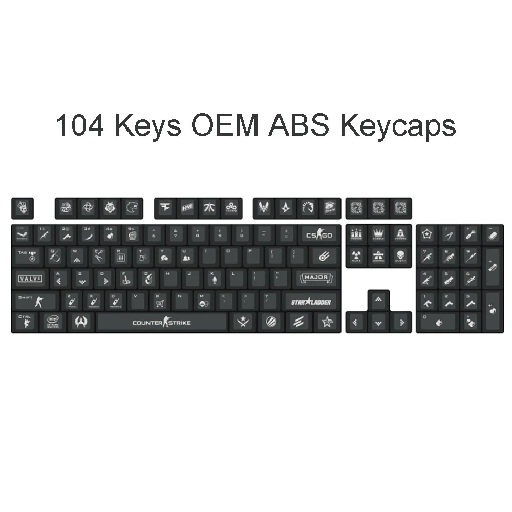 For CS2 Gaming Anime Keycaps Keyboard Key Caps Black Backlit ABS Keycaps Mechanical Keyboards 104 Key Cap OEM Keycaps Puller