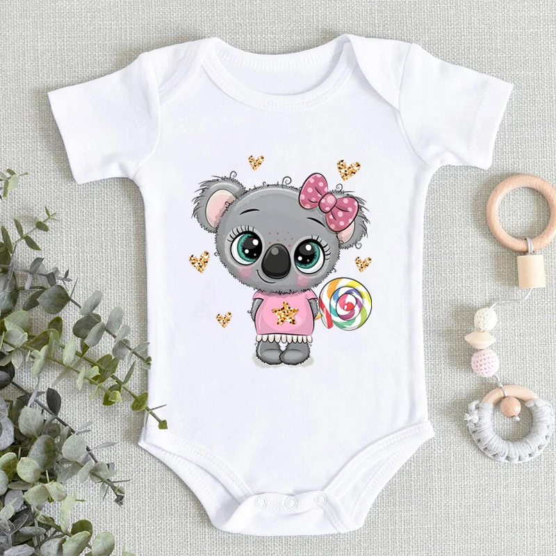 

Baby Boys And Girls Bodysuit Adorable Koala Print Jumpsuit Summer Soft Short Sleeves Crew Neck Bodysuit For Newborns And Infants