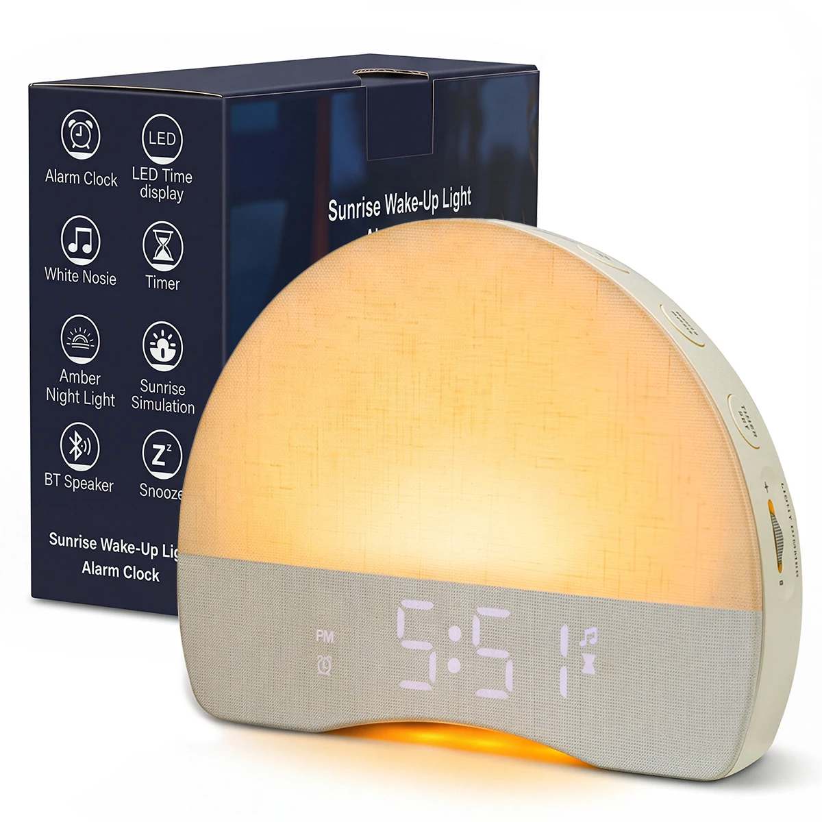 Wake Up Lights Sonnenaufgangswecker, dimmbares Nachtlicht, weißes Rauschen, Tonmaschine mit 30 beruhigenden Geräuschen für schwere Schläfer, Geschenk – Detail 9