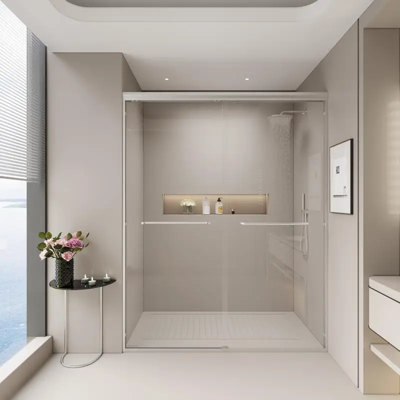 

56-60" W x 72" H Double Sliding Shower Door, Semi-Frameless with 1/4" Tempered Glass for Walk-in Shower, Brushed Nickel Finish