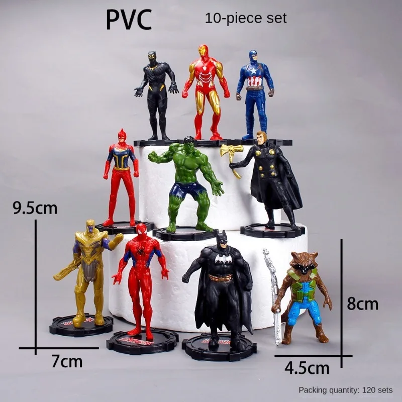 

Marvel anime The Avengers 10 piece set giant hero Handmade figurines Cake Decoration Pendant toy Scenario Alliance children gift