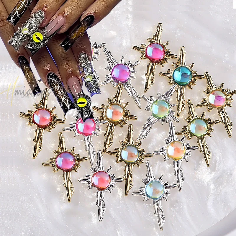 10 Stuks Aurora Cross Star Nail Art Bedels Punk Stijl 3d Legering Glitter Diamant Luxe Kristal Diy Manicure Accessoires