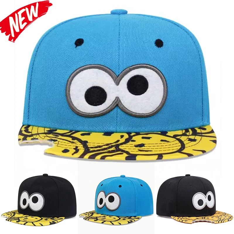 Fashion Adult Cartoon Big Eyes Snapback Baseball Cap Blue Adjustable Sunshade Hat Street Dance Hip Hop Hat Trucker Cowboy Caps