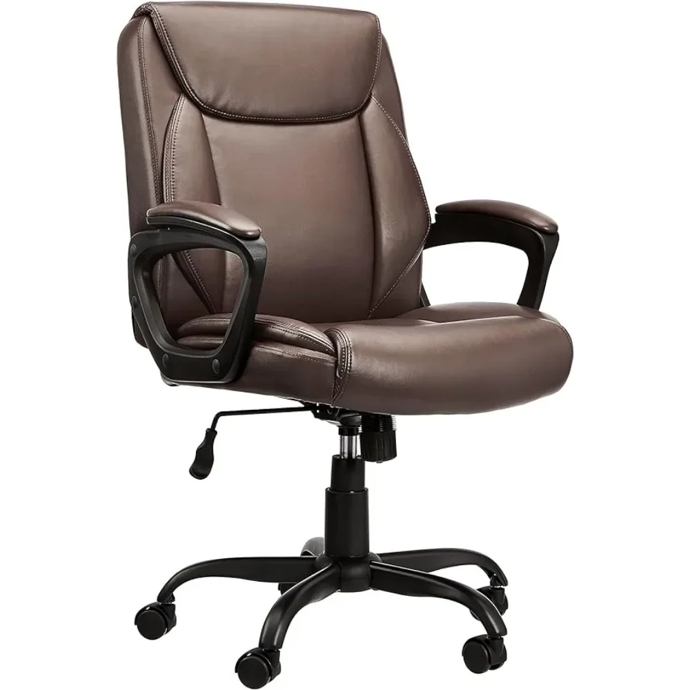 

Classic PU Padded Mid-Back Office Desk Chair Computer with Armrest - Brown, 25.75"D x 24.25"W x 42.25"H Desk Chairs