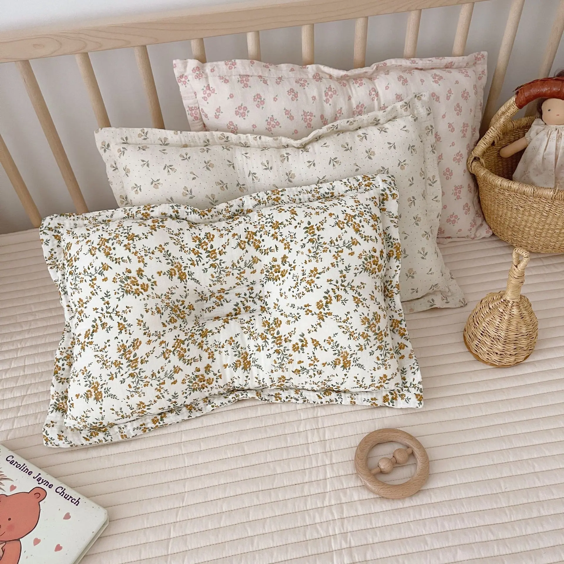 Korea Flower Cotton Baby Pillow for Newborn Baby Children Floral Muslin Bedding Pillows Decorative Kids Baby Cushion Pillow