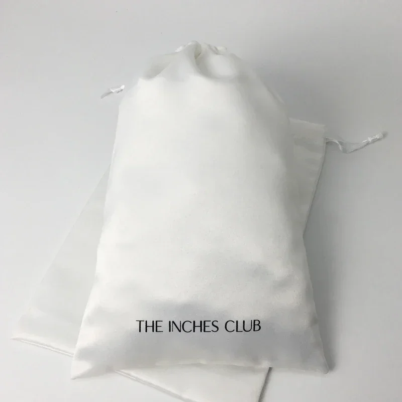 50pcs White High Quality Shiny Satin Storage Bag Shoes Clothes Dust Bag Wig Hat Ribbon Silk Drawstring Bag Custom Logo Wholesale